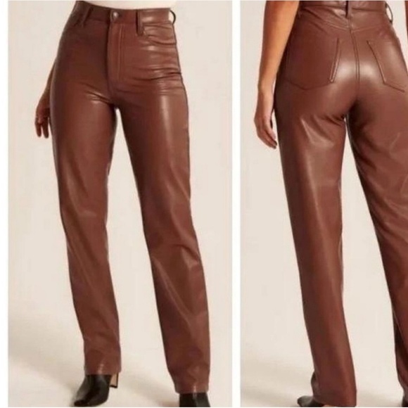ABERCROMBIE & FITCH the 90’s straight ultra high rise brown leather pant - Picture 1 of 7